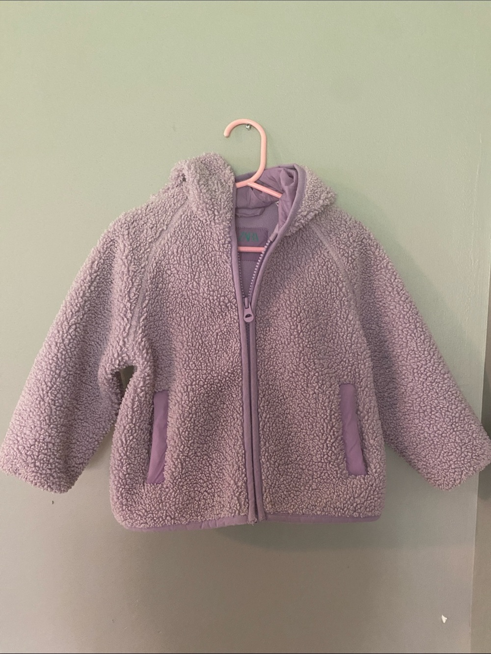 Zara Kids Lavender purple Sherpa Hooded Jacket 3T